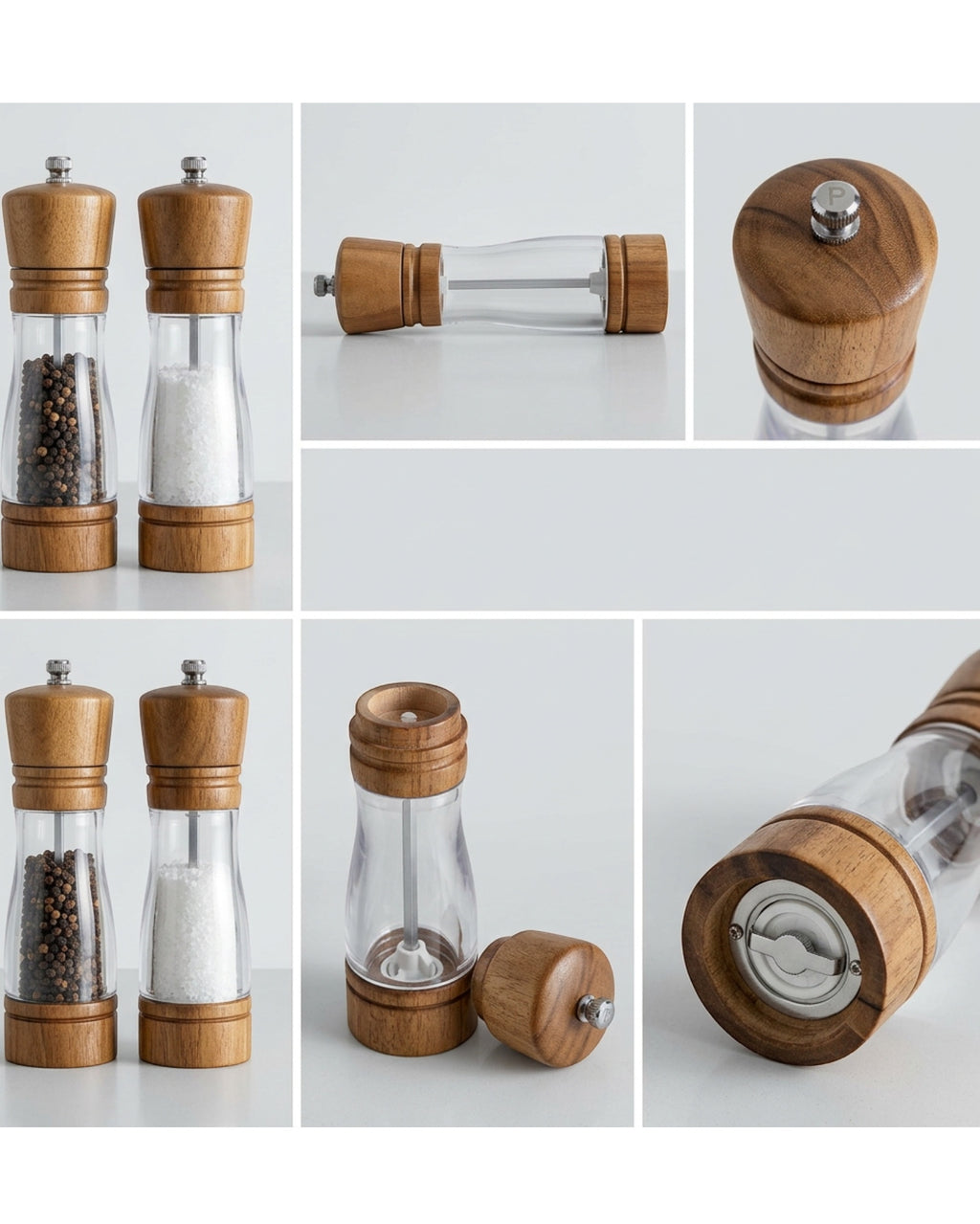 Daypact Manual Pepper Salt Grinder Set Acacia 8 Inch Pair
