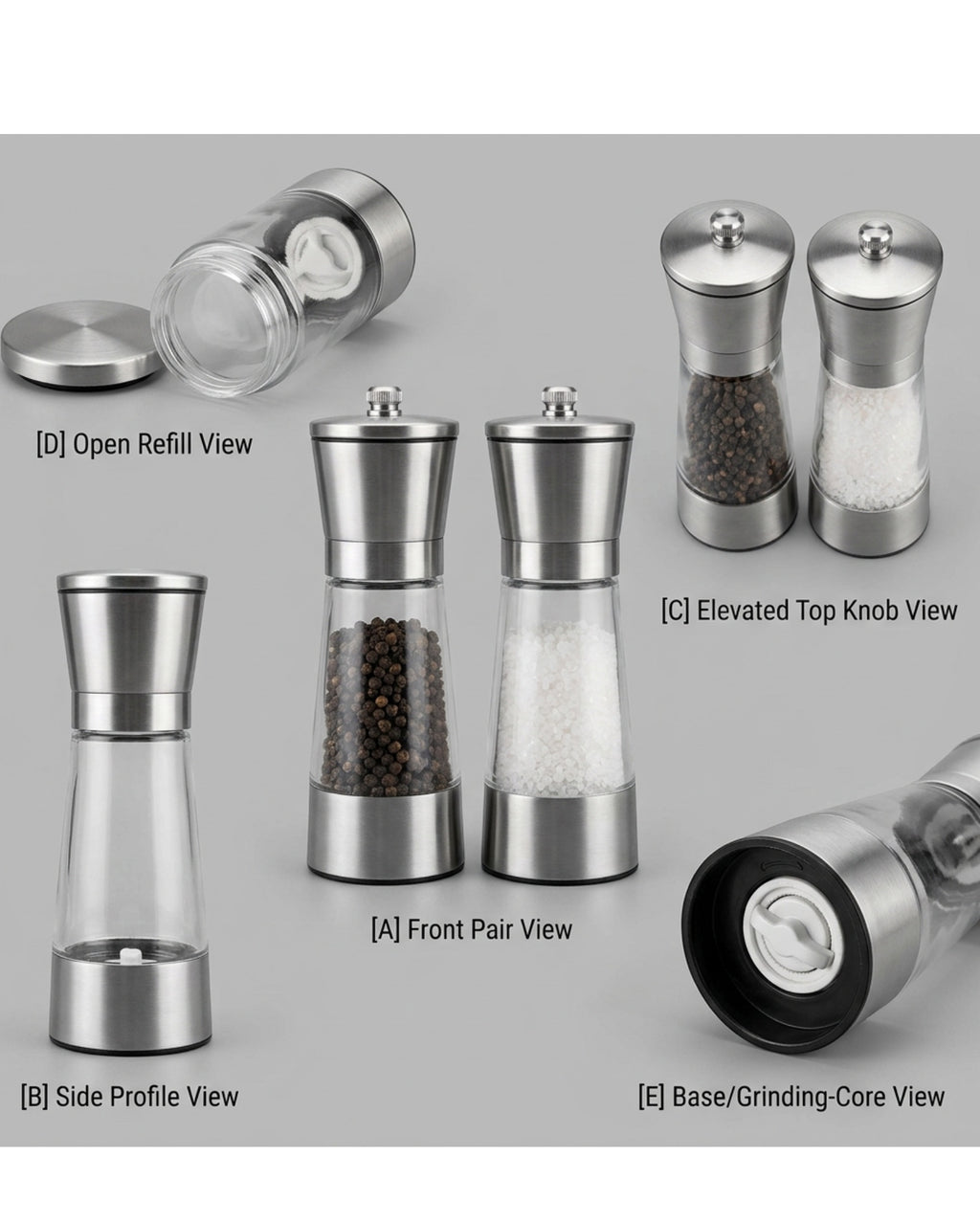 Daypact Manual Stainless Pepper Salt Mills 6 Inch Set
