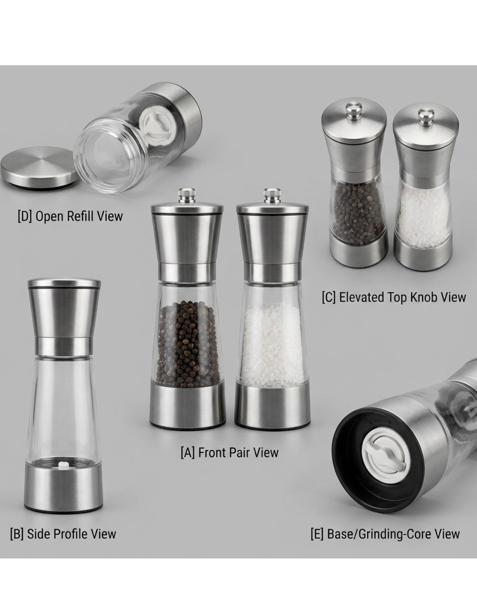 Daypact Manual Stainless Pepper Salt Mills 6 Inch Set