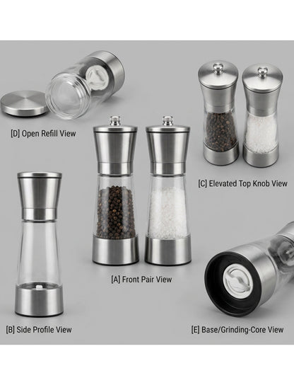 Daypact Manual Stainless Pepper Salt Mills 6 Inch Set