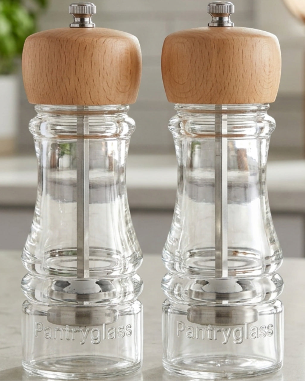 Daypact Pantryglass Manual Salt Pepper Grinder Set 6.2 in Clear Beech Pair - Lifestyle view