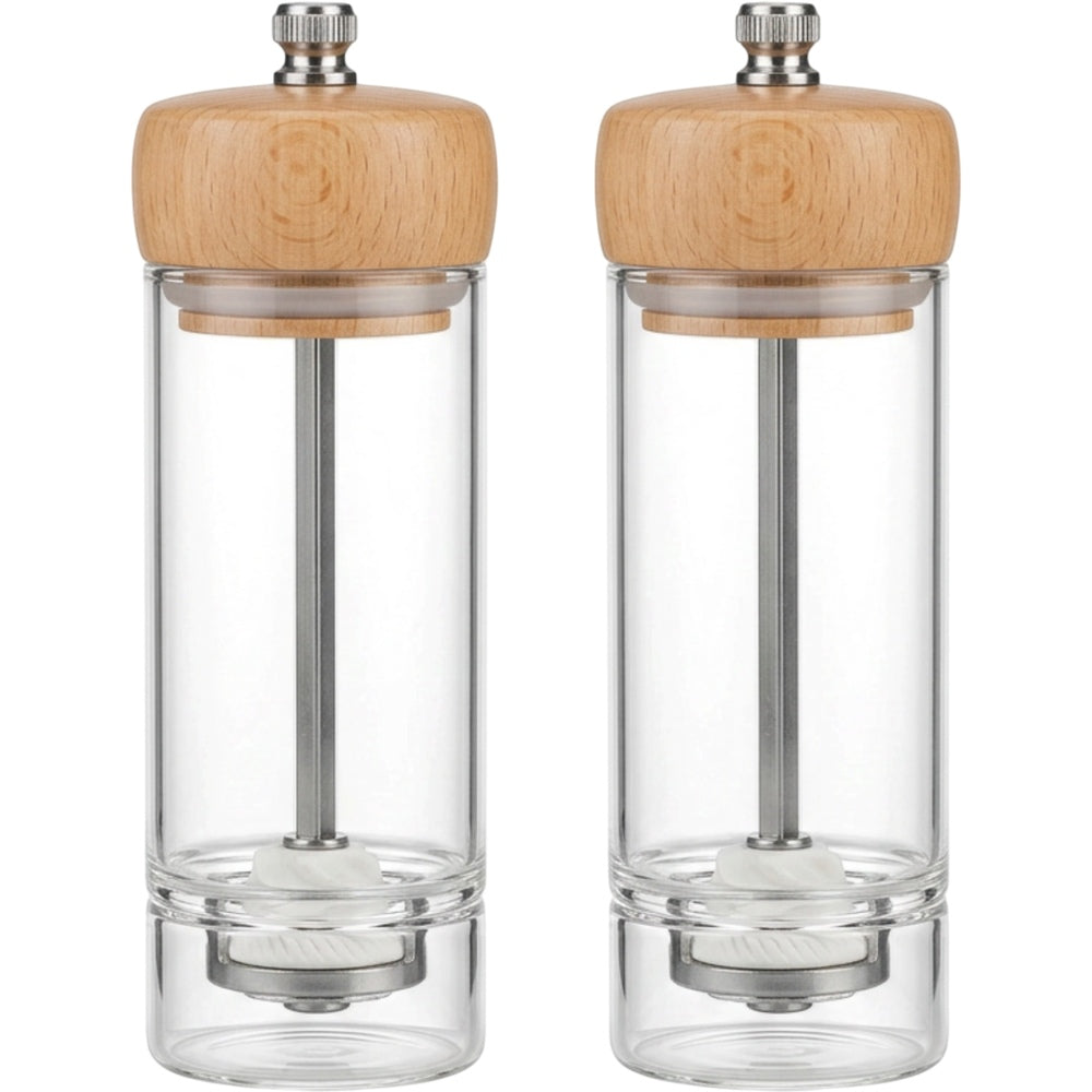 Daypact Pantryglass Manual Salt Pepper Grinder Set 6.2 in Clear Beech Pair - Product view