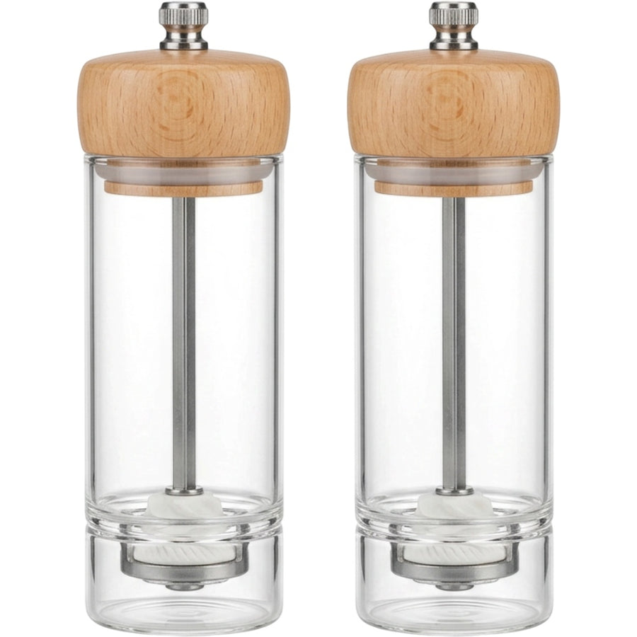 Daypact Pantryglass Manual Salt Pepper Grinder Set 6.2 in Clear Beech Pair