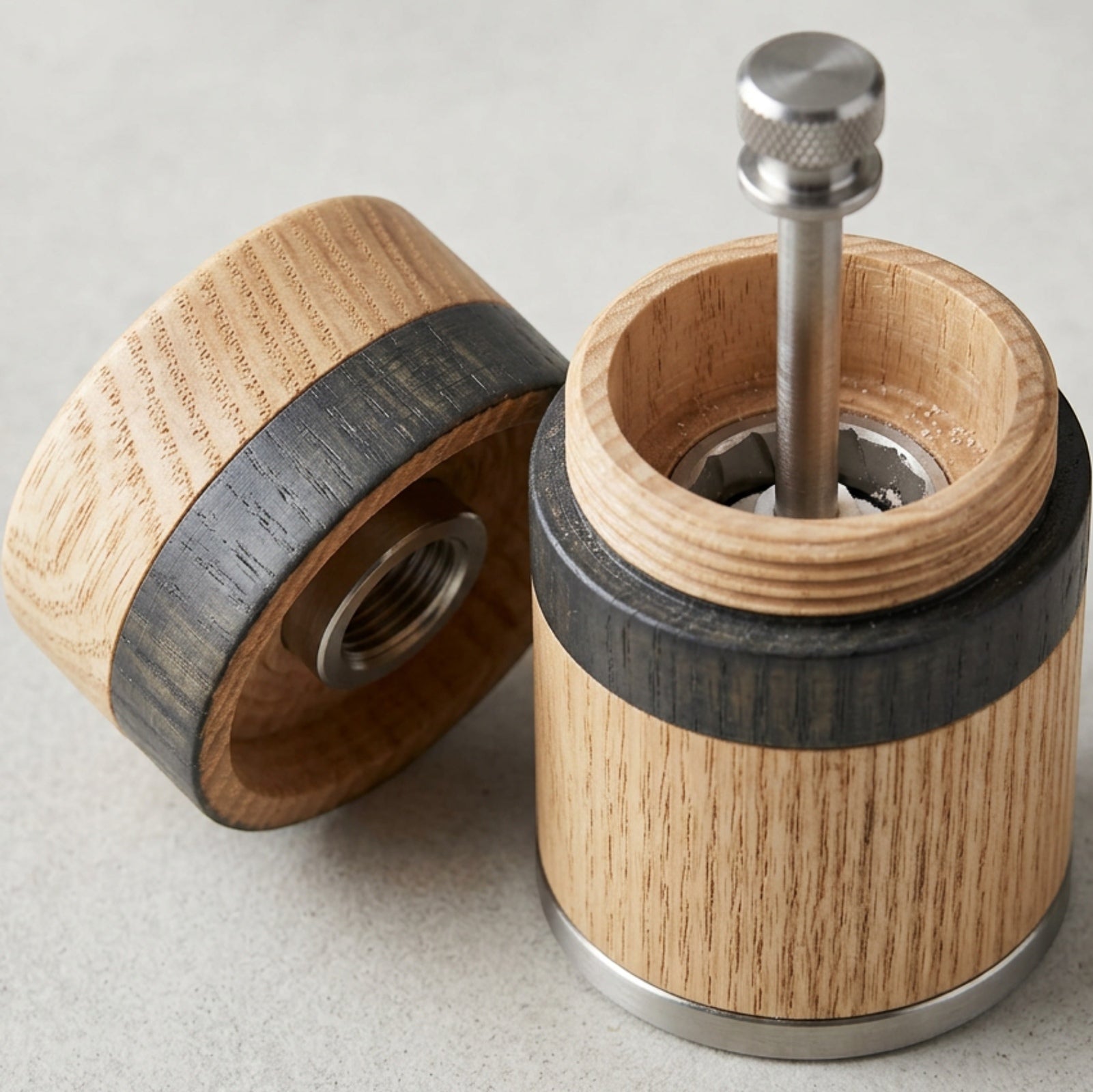 Daypact Ridgegrain Manual Salt Pepper Grinder Set 7.4 in Ash Wood Pair - Detail view