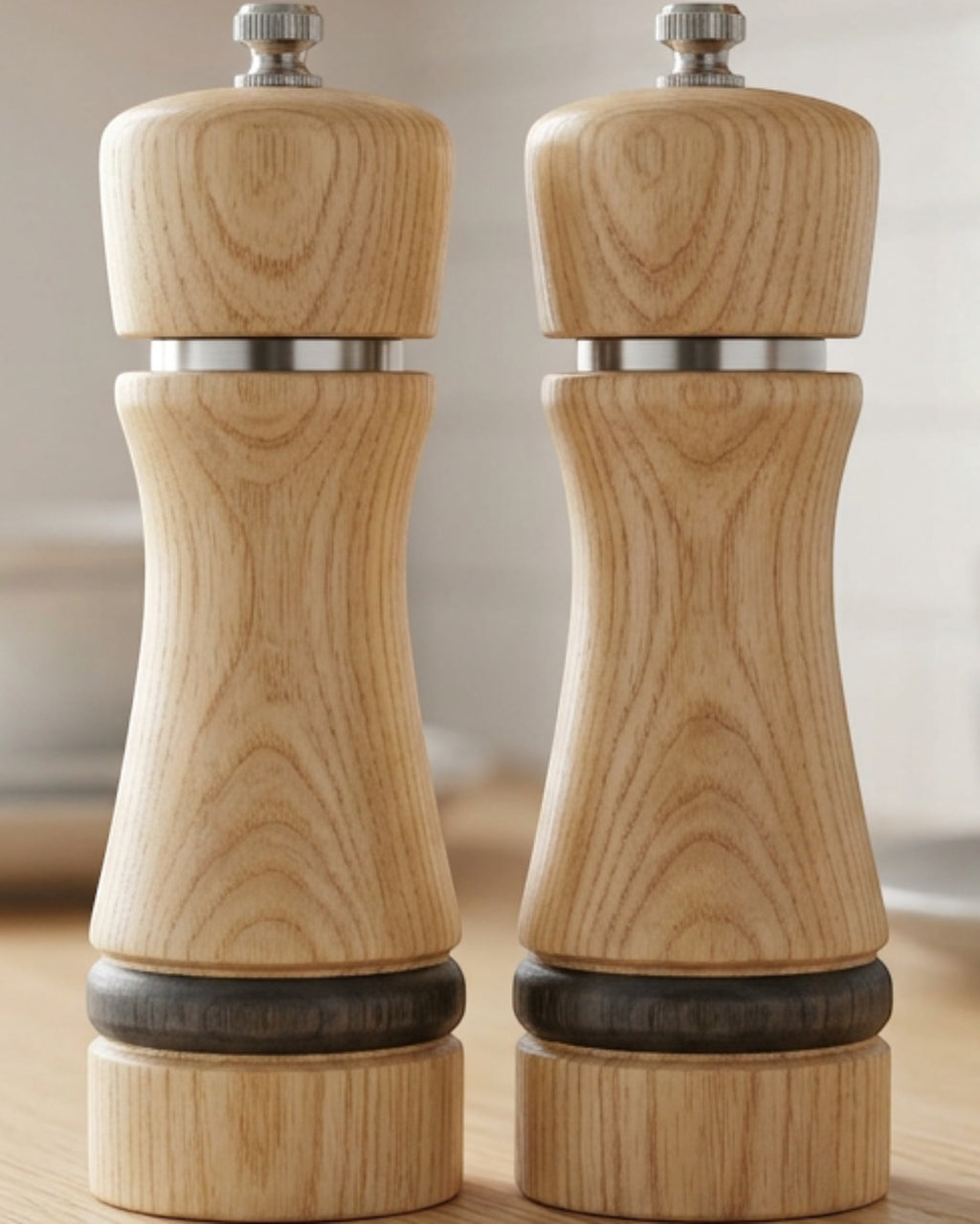 Daypact Ridgegrain Manual Salt Pepper Grinder Set 7.4 in Ash Wood Pair - Lifestyle view