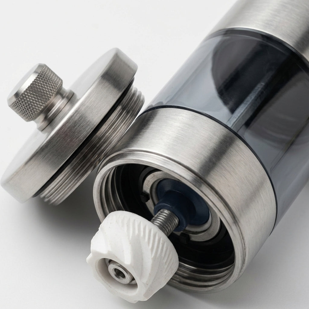 Daypact Slateband Manual Salt Pepper Grinder Set 8 in Brushed Steel Pair - Detail view