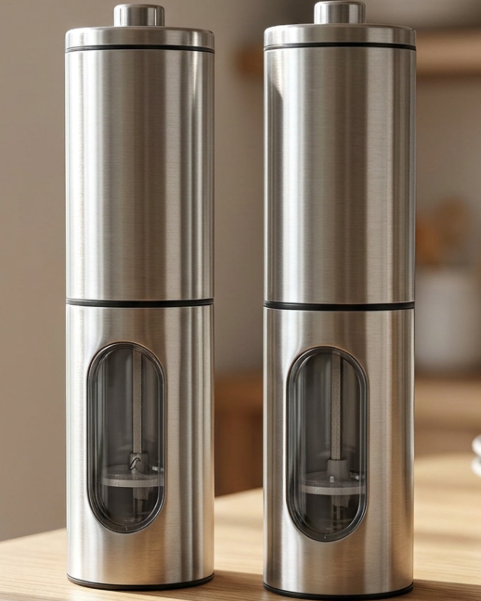 Daypact Slateband Manual Salt Pepper Grinder Set 8 in Brushed Steel Pair - Lifestyle view